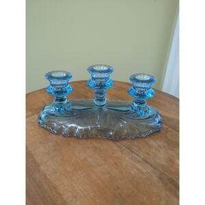 Summit Art Glass Company No 74 3-Light Blue Candleholder